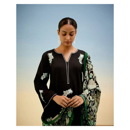 Shetab Kazmi Fleur Black Kurta with Palazzo and Dupatta (Set of 3)