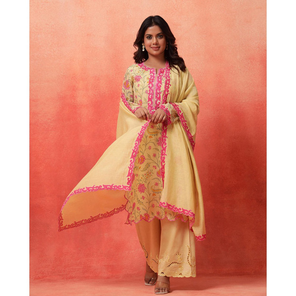 Shetab Kazmi Yellow Elara Straight Kurta with Palazzo and Dupatta