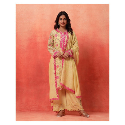 Shetab Kazmi Yellow Elara Straight Kurta with Palazzo and Dupatta
