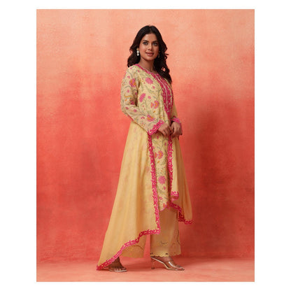 Shetab Kazmi Yellow Elara Straight Kurta with Palazzo and Dupatta