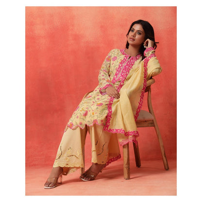 Shetab Kazmi Yellow Elara Straight Kurta with Palazzo and Dupatta