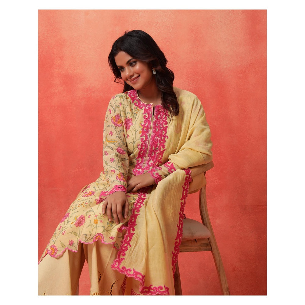 Shetab Kazmi Yellow Elara Straight Kurta with Palazzo and Dupatta