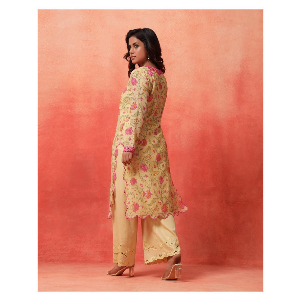 Shetab Kazmi Yellow Elara Straight Kurta with Palazzo and Dupatta