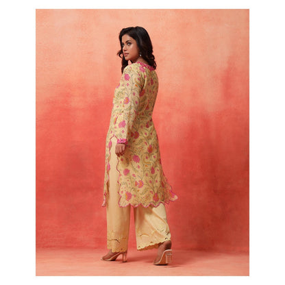 Shetab Kazmi Yellow Elara Straight Kurta with Palazzo and Dupatta
