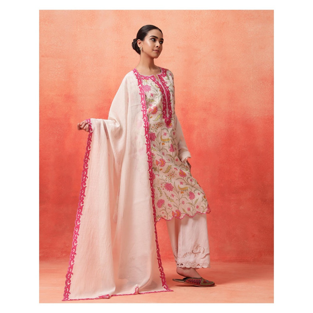 Shetab Kazmi White Elara Straight Kurta with Palazzo and Dupatta