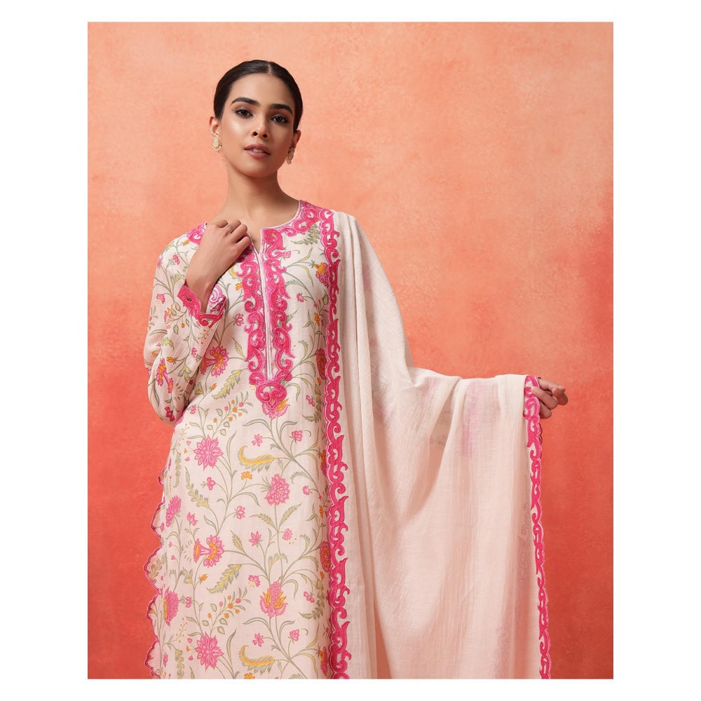 Shetab Kazmi White Elara Straight Kurta with Palazzo and Dupatta