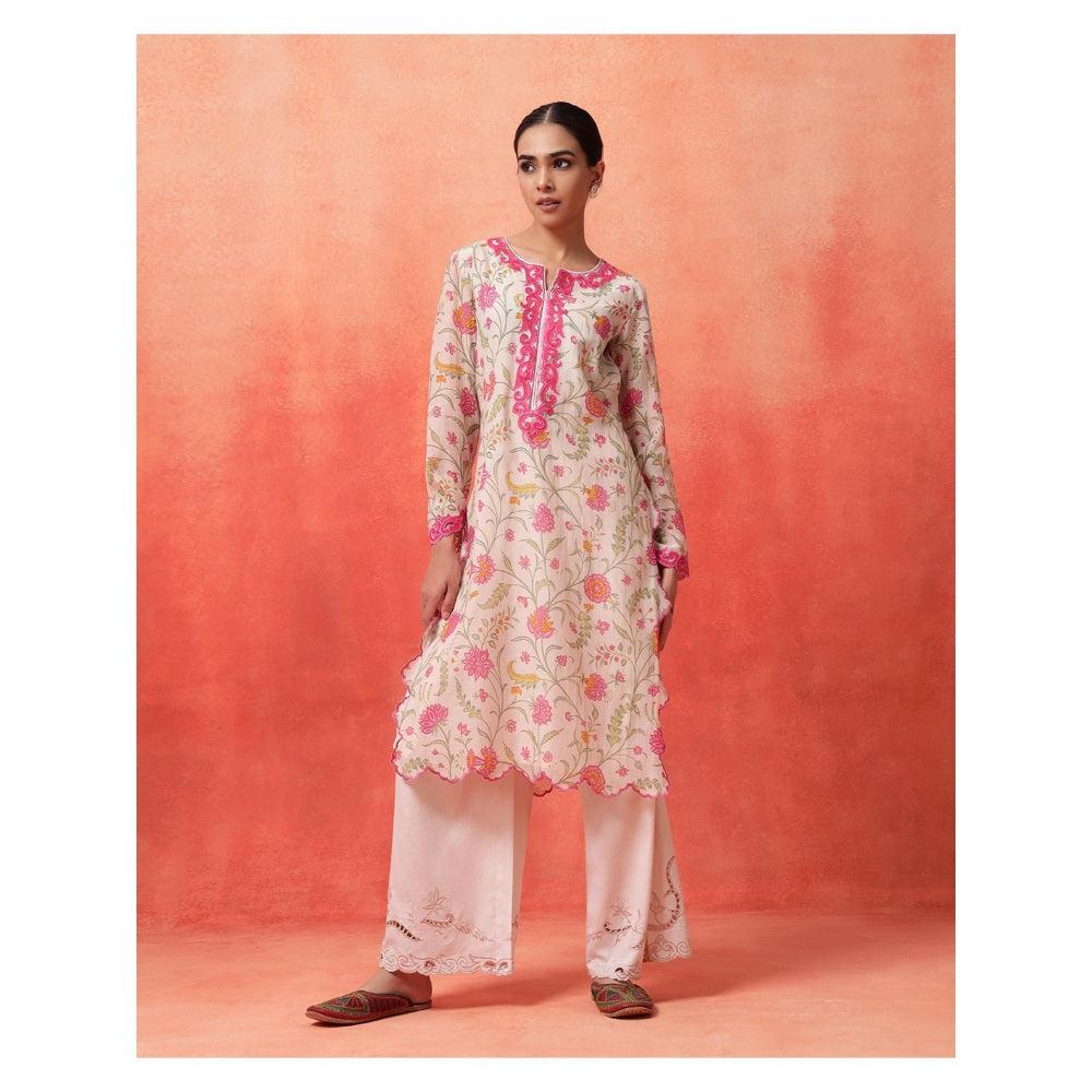 Shetab Kazmi White Elara Straight Kurta with Palazzo and Dupatta