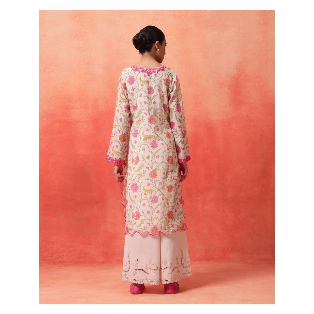 Shetab Kazmi White Elara Straight Kurta with Palazzo and Dupatta