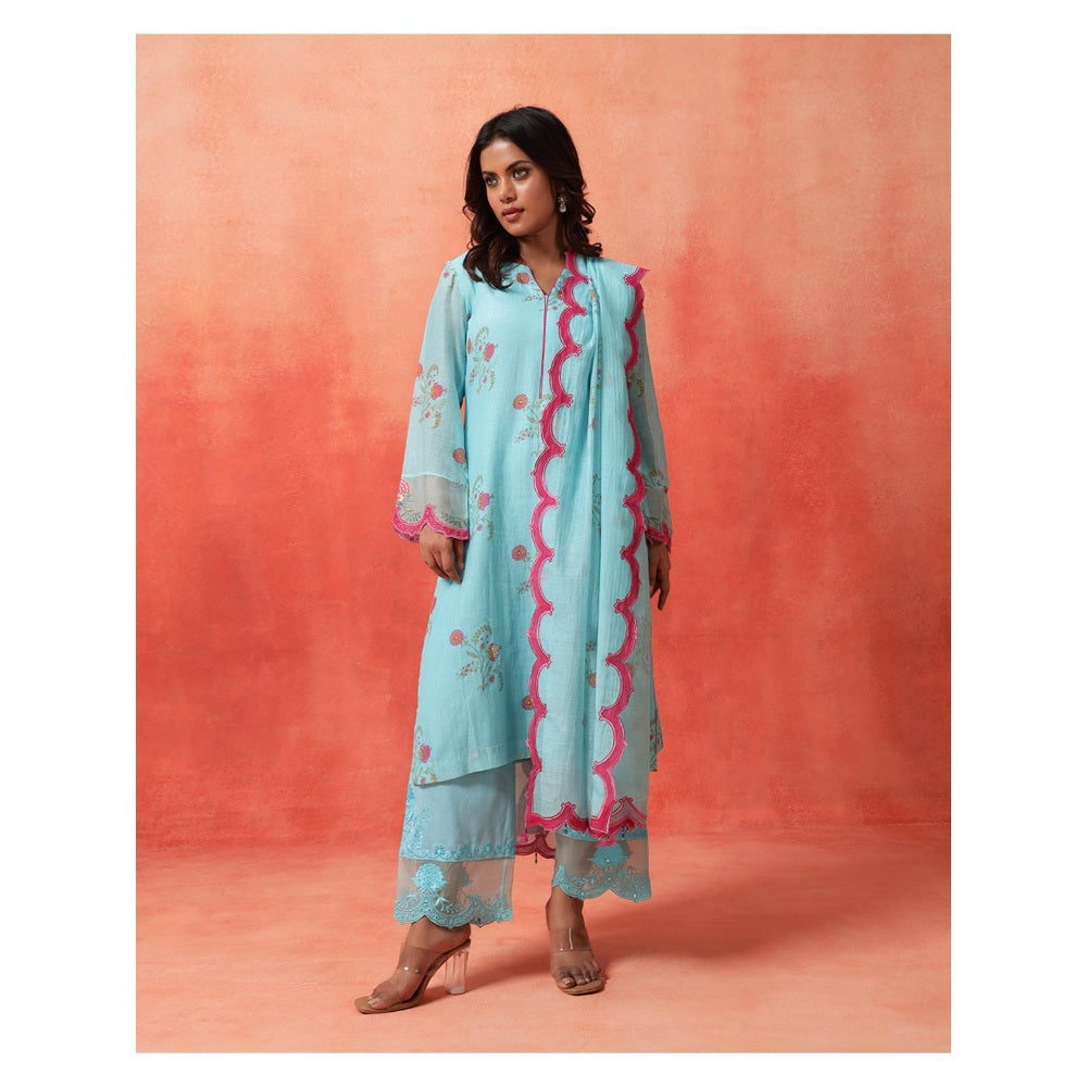 Shetab Kazmi Blue Elara Mughal Kurta with Pant and Dupatta