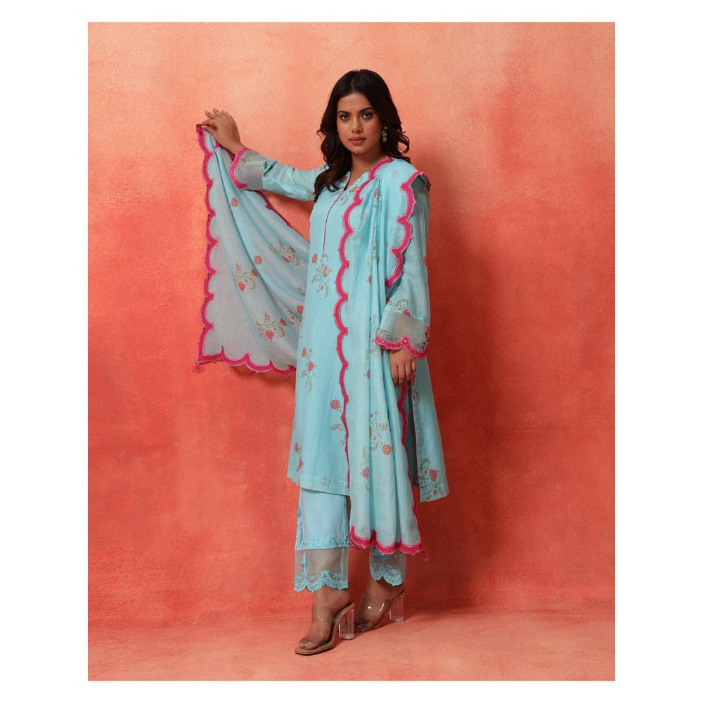 Shetab Kazmi Blue Elara Mughal Kurta with Pant and Dupatta