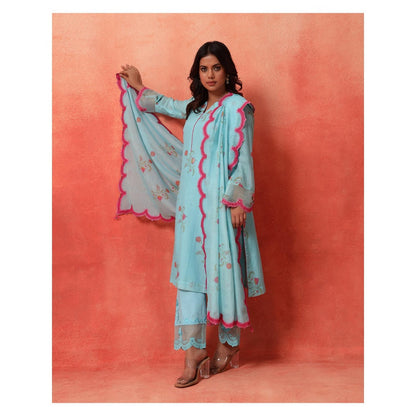 Shetab Kazmi Blue Elara Mughal Kurta with Pant and Dupatta