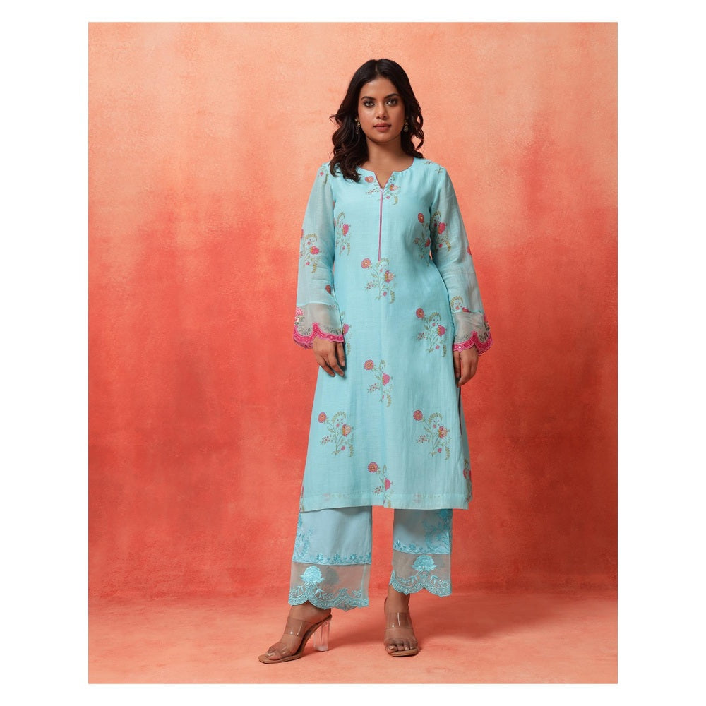 Shetab Kazmi Blue Elara Mughal Kurta with Pant and Dupatta