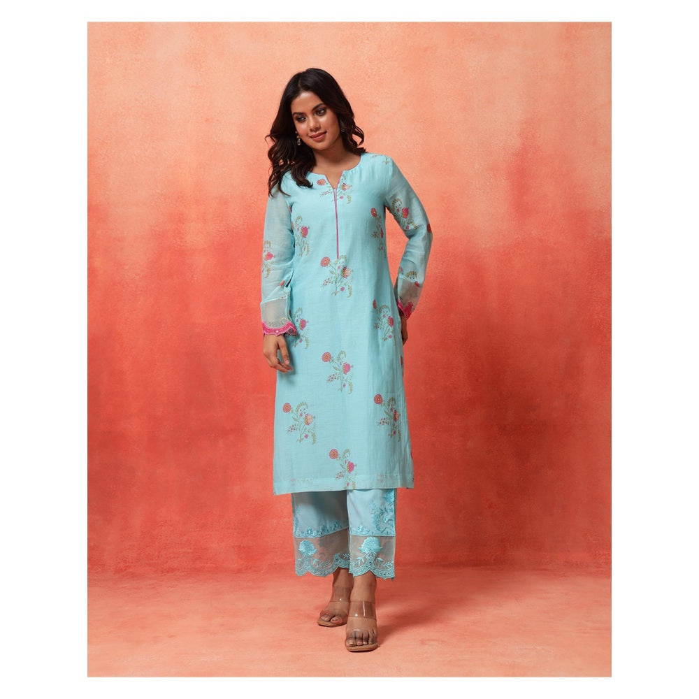 Shetab Kazmi Blue Elara Mughal Kurta with Pant and Dupatta