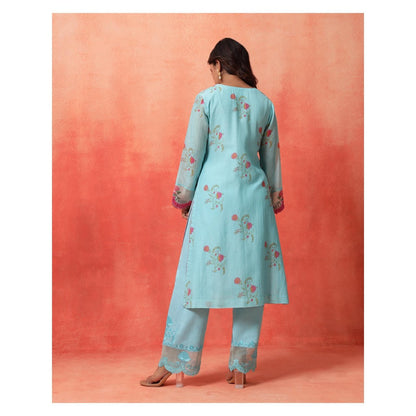 Shetab Kazmi Blue Elara Mughal Kurta with Pant and Dupatta