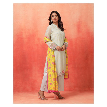 Shetab Kazmi Elara Sage Green Kurta with Pant and Dupatta