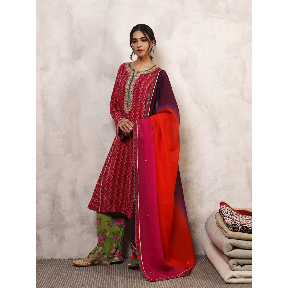 Shetab Kazmi Mastani Floral Embroidered Kurta with Palazzo & Dupatta