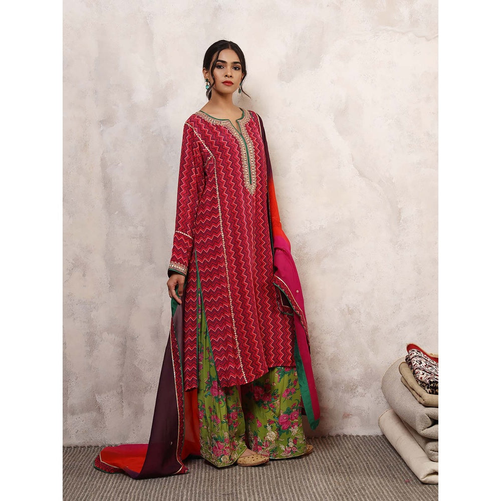 Shetab Kazmi Mastani Floral Embroidered Kurta with Palazzo & Dupatta