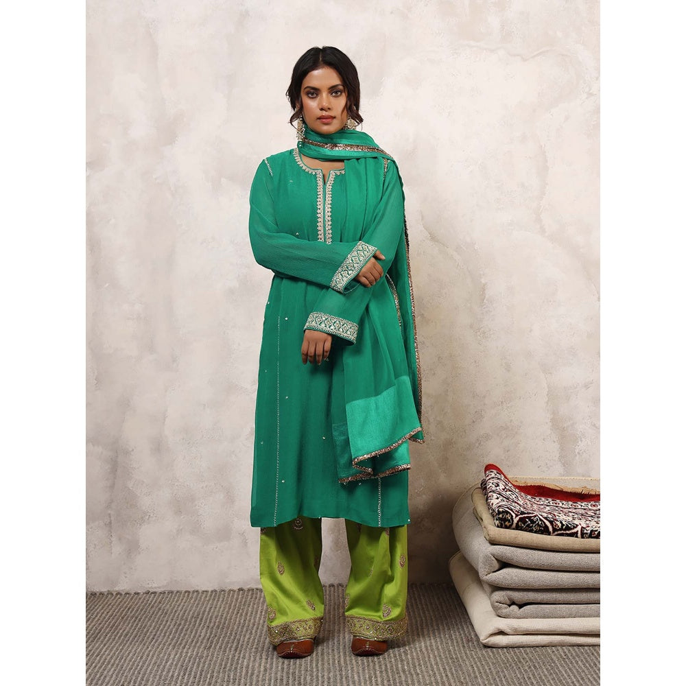 Shetab Kazmi Sabzrang Embroidered Kurta with Palazzo & Dupatta