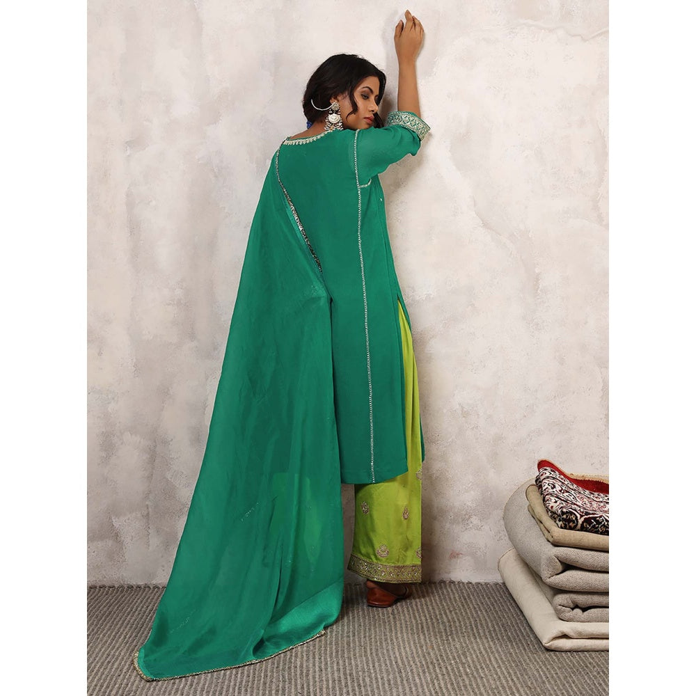 Shetab Kazmi Sabzrang Embroidered Kurta with Palazzo & Dupatta