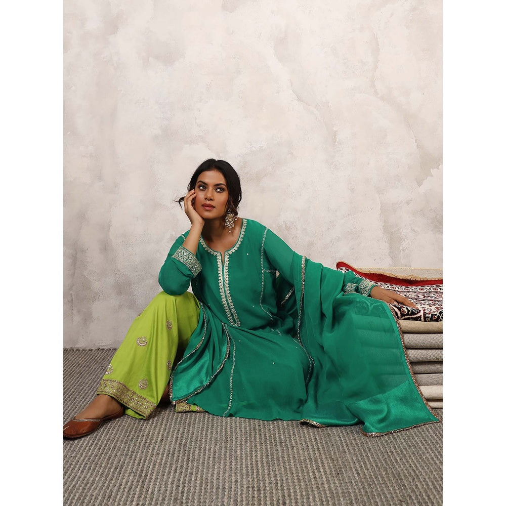 Shetab Kazmi Sabzrang Embroidered Kurta with Palazzo & Dupatta