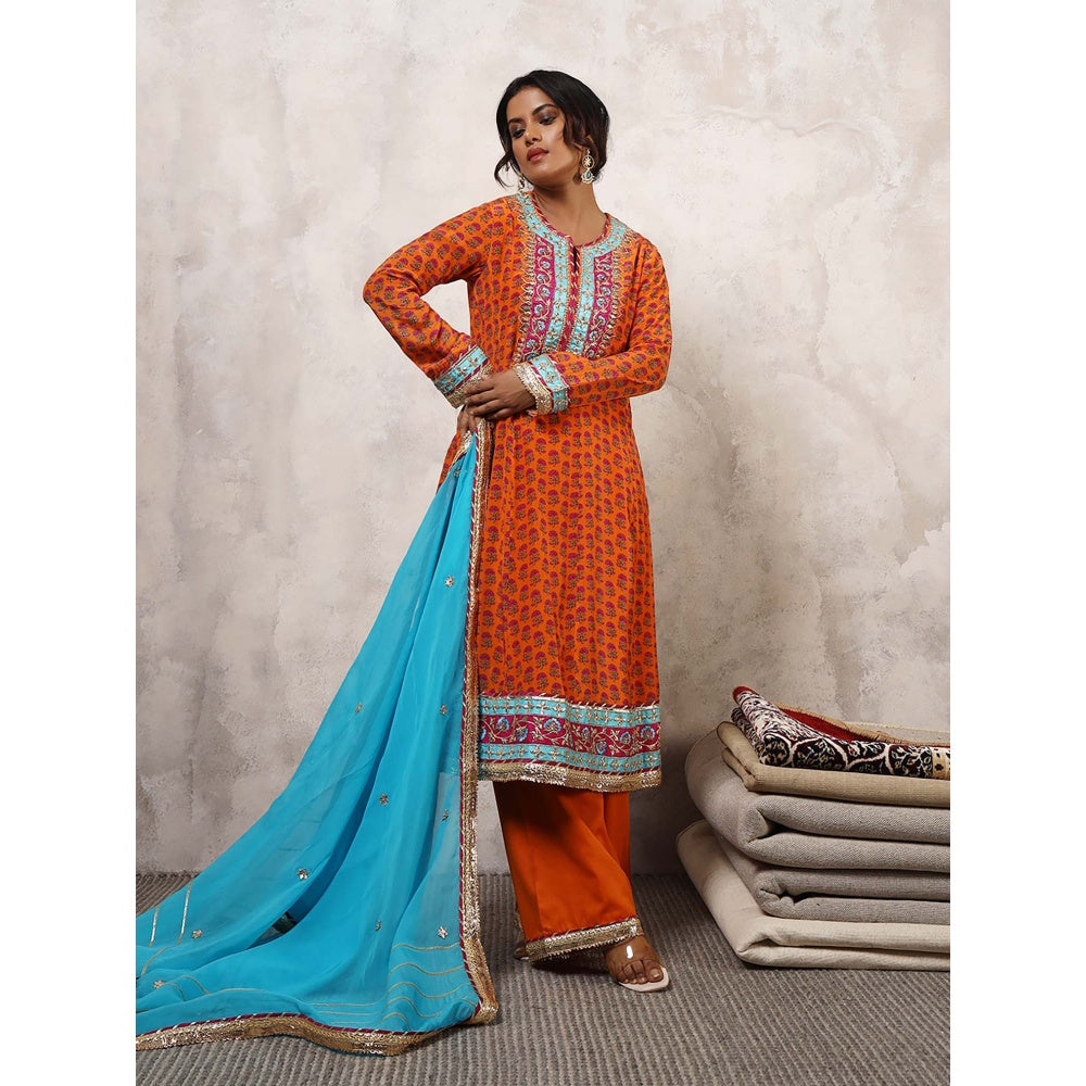 Shetab Kazmi Zarqa Floral Embroidered Anarkali with Palazzo & Dupatta