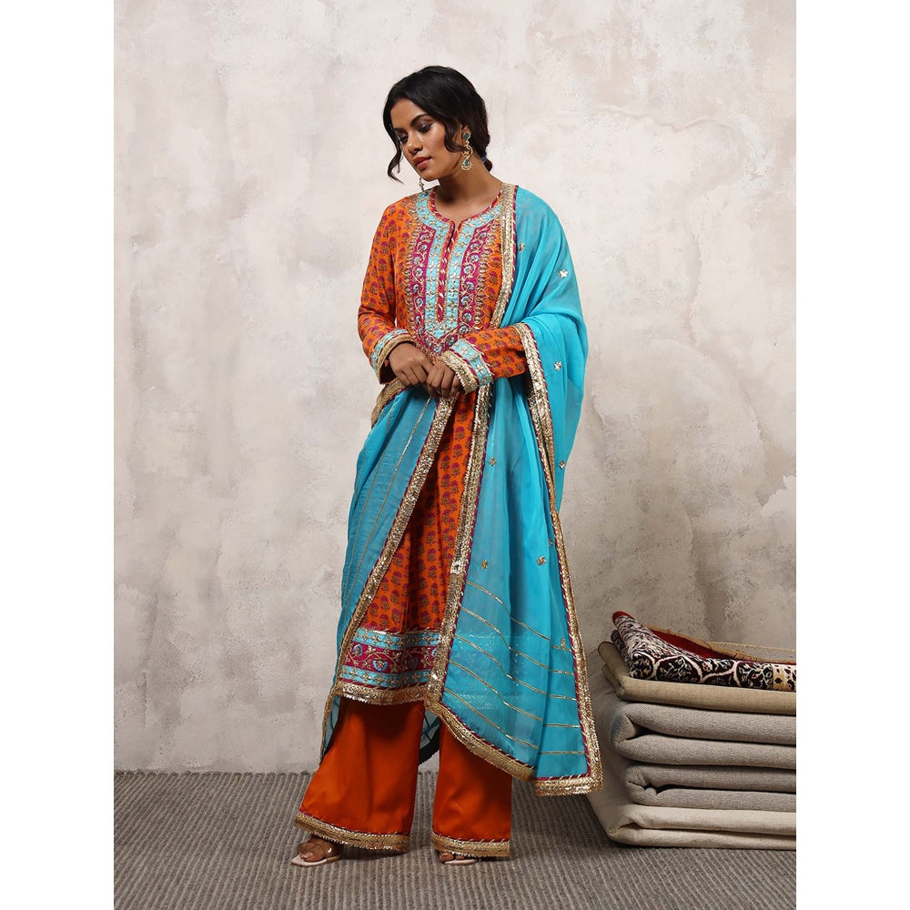 Shetab Kazmi Zarqa Floral Embroidered Anarkali with Palazzo & Dupatta