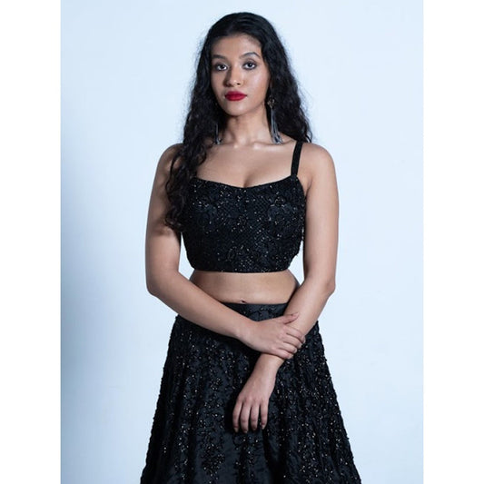 Shahmeen Husain Black Embellished Lehenga And Choli (Set of 2)