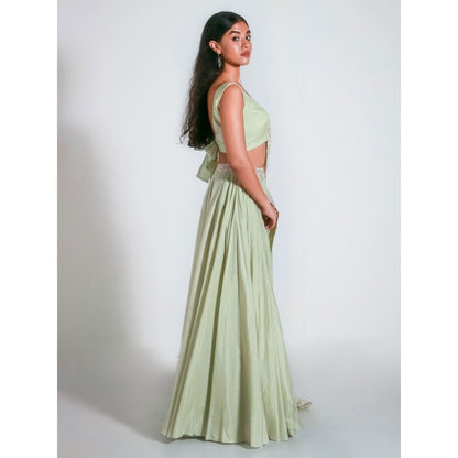 Shahmeen Husain Green Embroidered Lehenga And Choli With Dupatta (Set of 3)