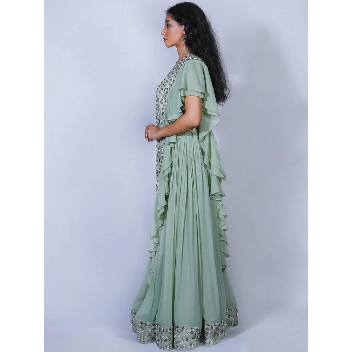 Shahmeen Husain Green Embellished Lehenga And Choli With Dupatta (Set of 3)