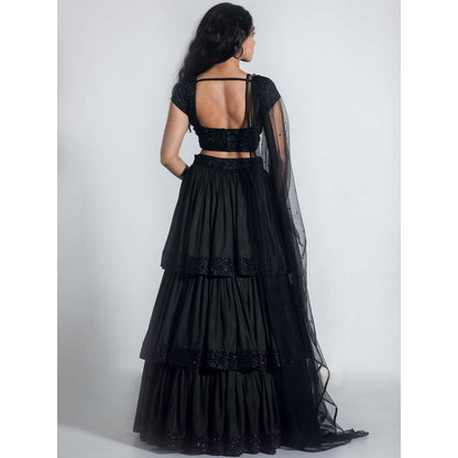 Shahmeen Husain Black Embroidered Lehenga And Choli With Dupatta (Set of 3)