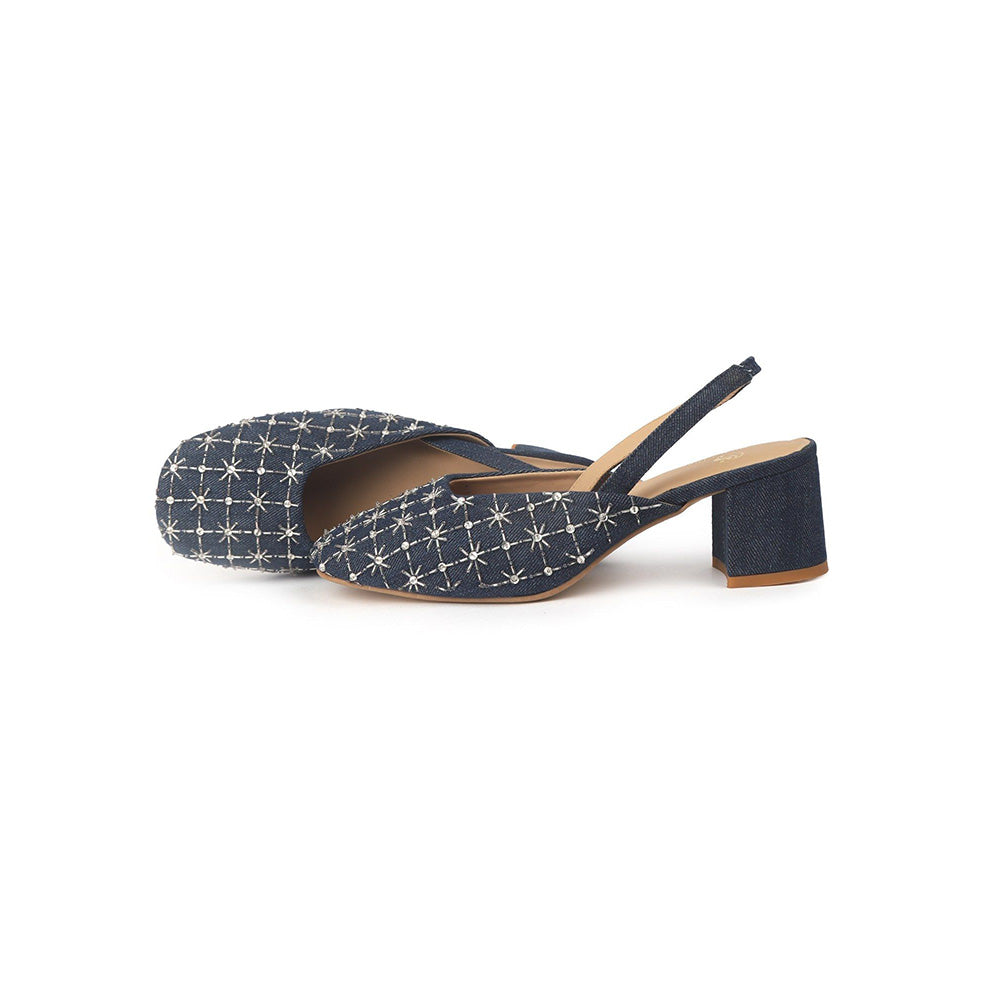 Shilpsutra Embo Denim Blue Sandal Heels