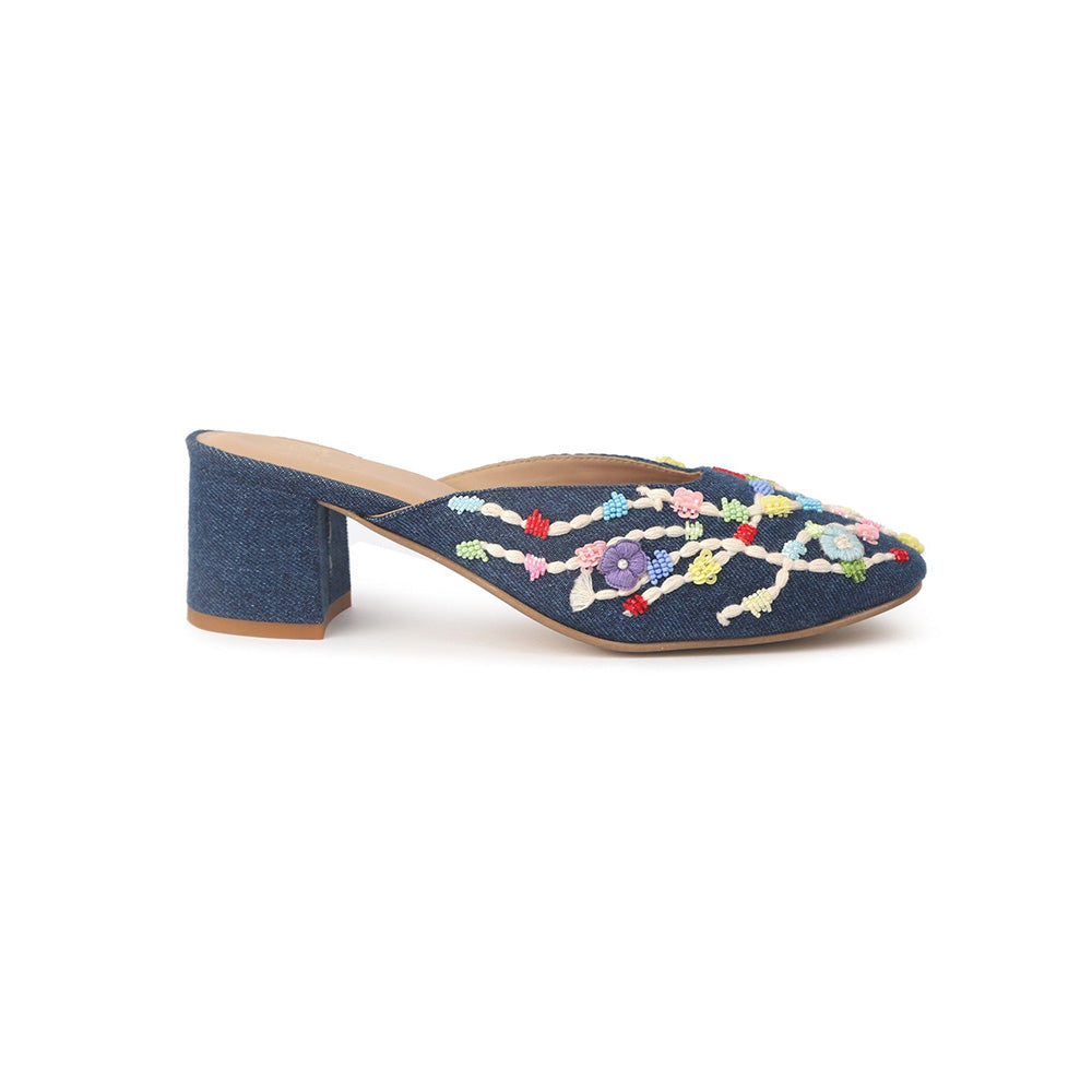 Shilpsutra Stitch Walk Blue Mules Heels