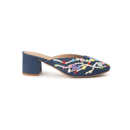 Shilpsutra Stitch Walk Blue Mules Heels