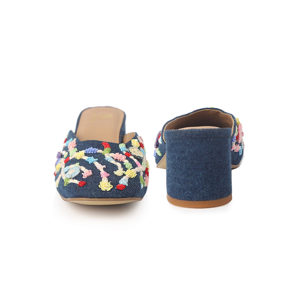 Shilpsutra Stitch Walk Blue Mules Heels