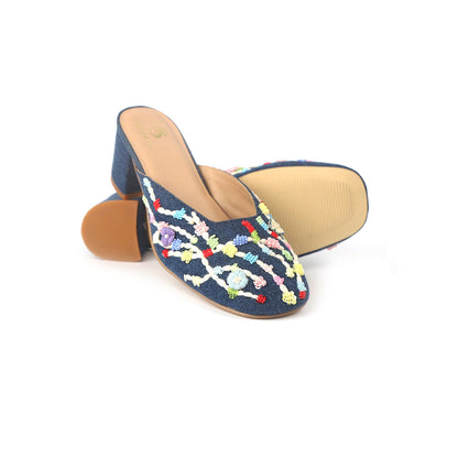 Shilpsutra Stitch Walk Blue Mules Heels