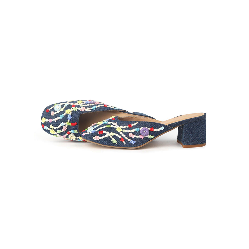 Shilpsutra Stitch Walk Blue Mules Heels
