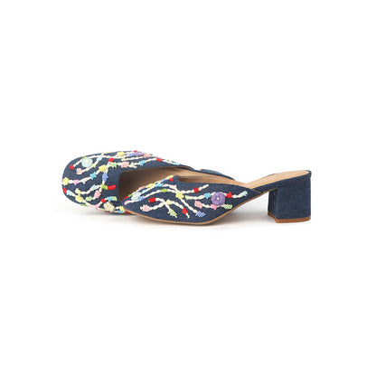 Shilpsutra Stitch Walk Blue Mules Heels