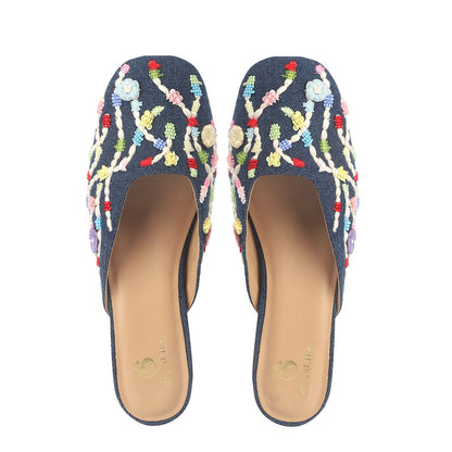 Shilpsutra Stitch Walk Blue Mules Heels