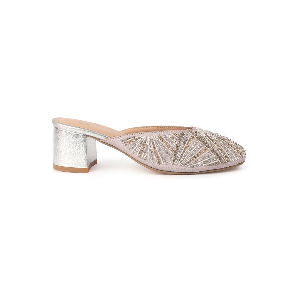 Shilpsutra Silver Wrinkle Mules Heels