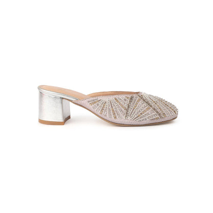 Shilpsutra Silver Wrinkle Mules Heels