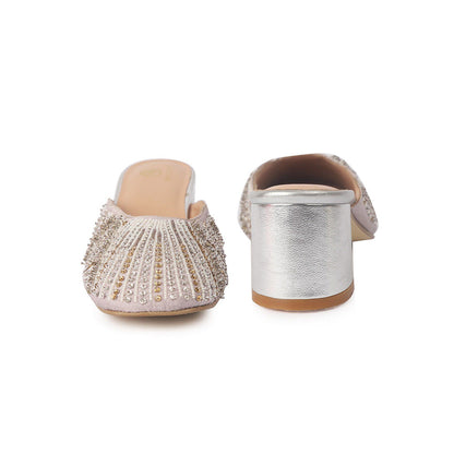 Shilpsutra Silver Wrinkle Mules Heels