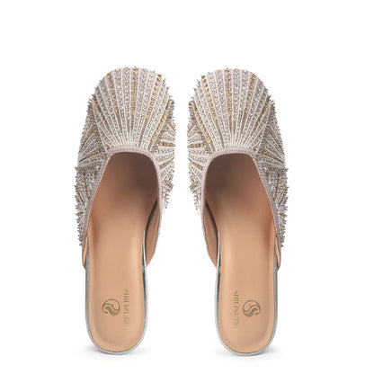 Shilpsutra Silver Wrinkle Mules Heels