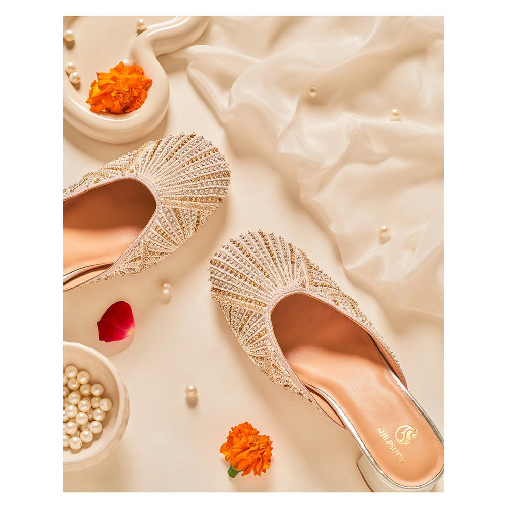 Shilpsutra Silver Wrinkle Mules Heels