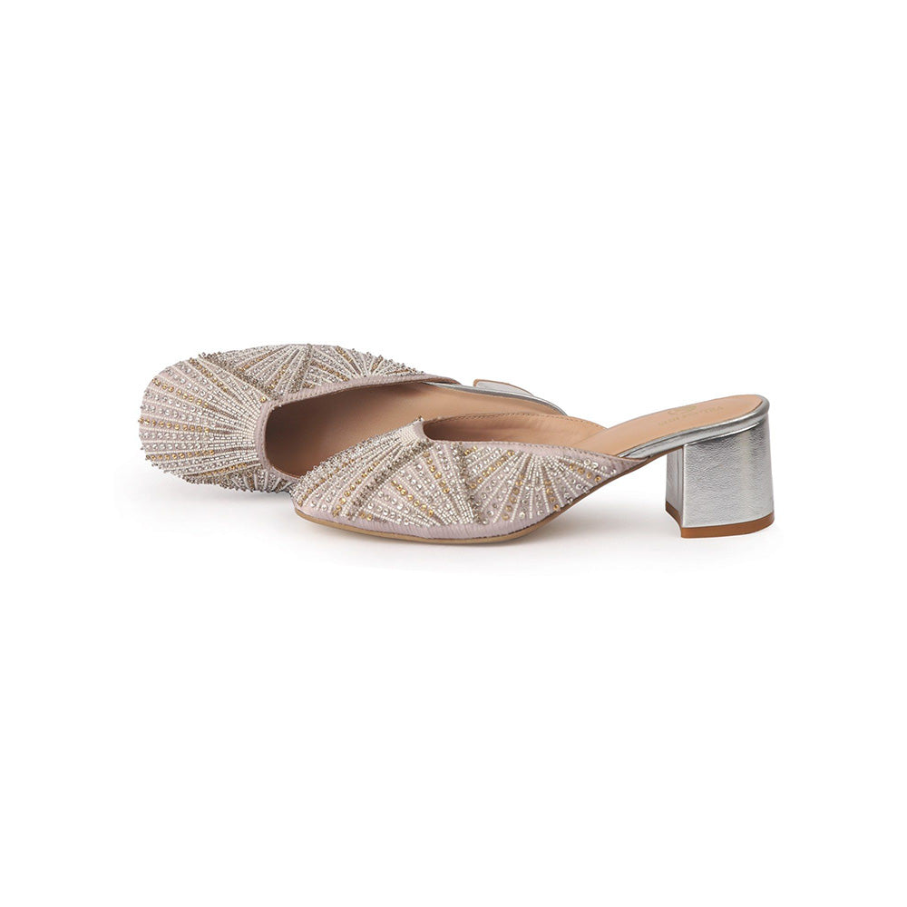 Shilpsutra Silver Wrinkle Mules Heels