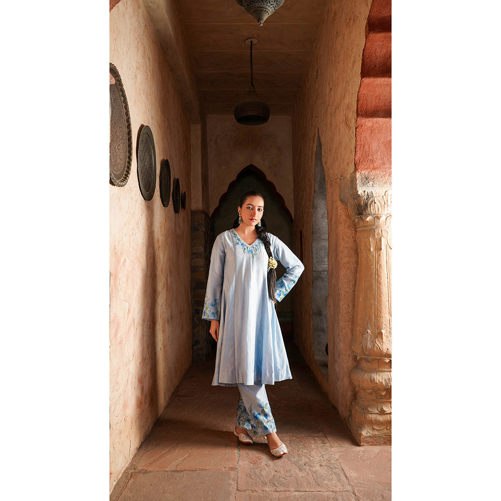 Shilpsutra Powder Blue Painted Short Anarkali with Pant and Dupatta