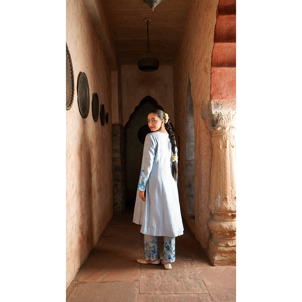 Shilpsutra Powder Blue Painted Short Anarkali with Pant and Dupatta