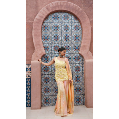 Shilpsutra Yellow Energy Rock Painted Top with Sharara and Dupatta