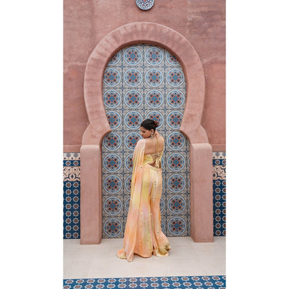Shilpsutra Yellow Energy Rock Painted Top with Sharara and Dupatta