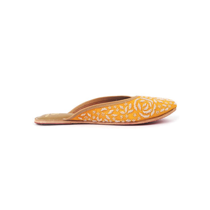 Shilpsutra Women Mustard Pearl On Sunshine Mules