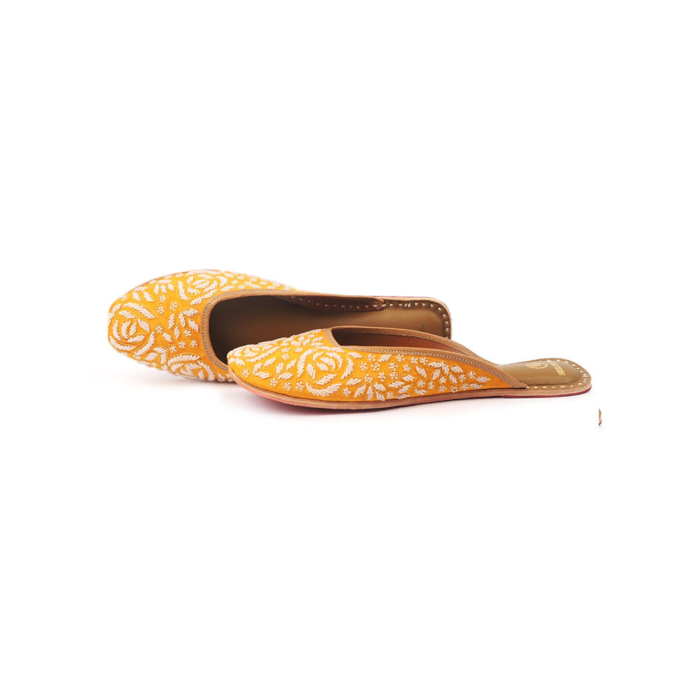 Shilpsutra Women Mustard Pearl On Sunshine Mules